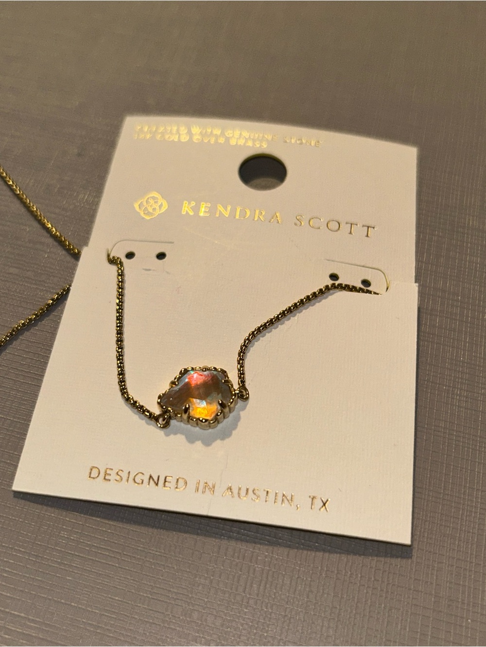 Kendra Scott Gold Necklace with Iridescent Multicolor Stone